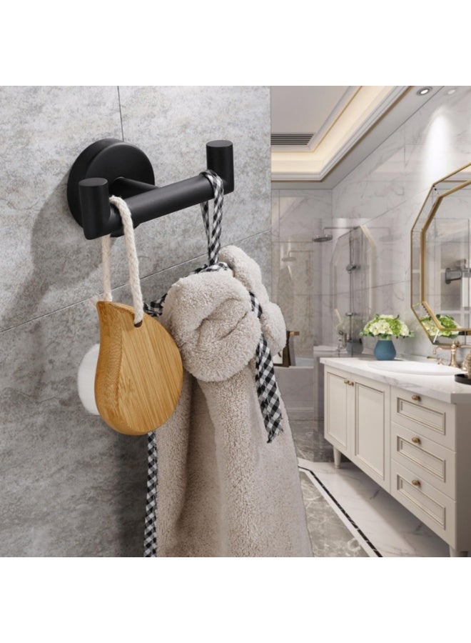 Angle Simple Double Towel Hook Matte Black, Stainless Steel Bathroom Robe Towel Holder, Hand Towel Hanger for Wall - Image 2